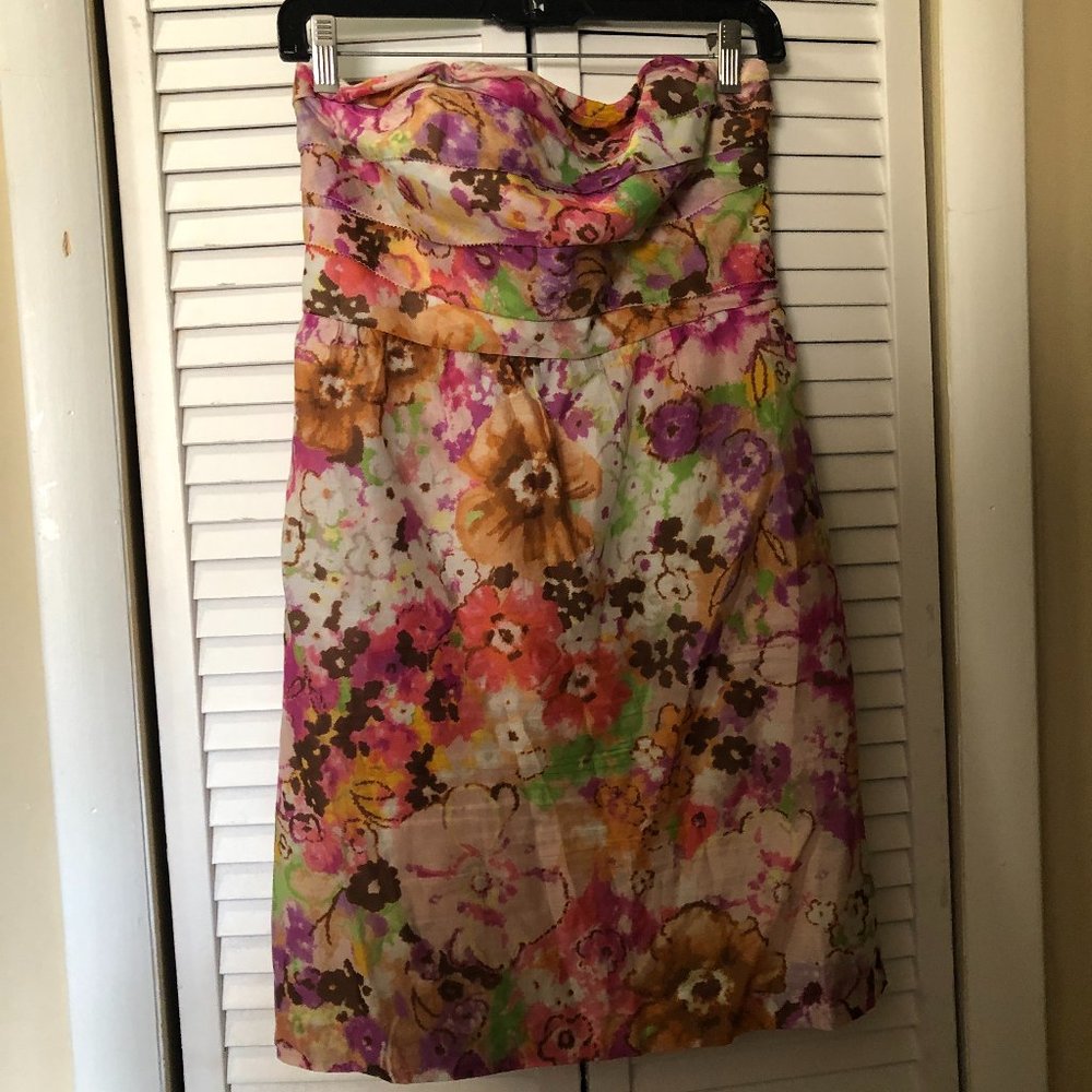J.Crew Sunshine Peony Hibiscus Strapless Dress Women's 4 Floral Mini Tube Line